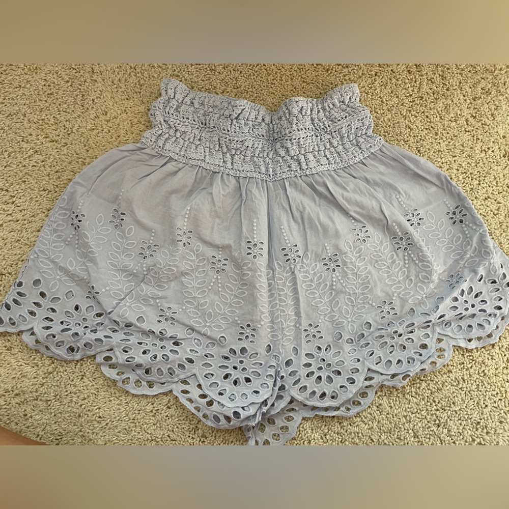 Free People Baby Blue High Waist Shorts with eyelet lace detailing